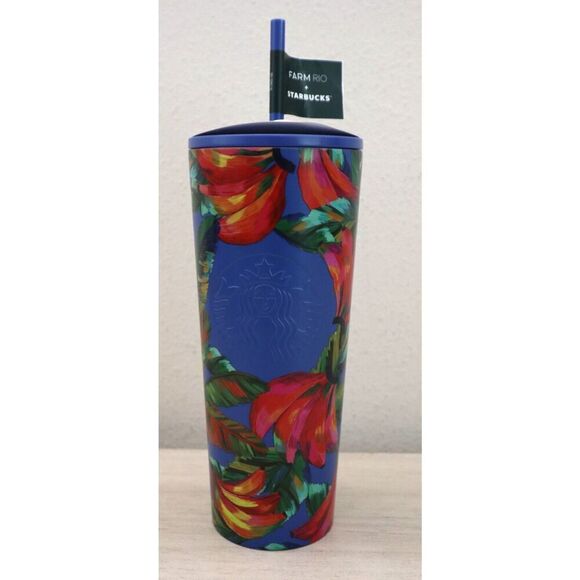 Farm Rio +Starbucks Blue Banana Mix 24oz Cold Cup Tumbler Summer '25 Lmt. Edt. - Picture 1 of 10